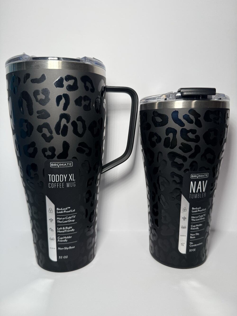 BruMate BLACK ONYX LEOPARD OG Tumbler Mug Set! 32oz Toddy XL + 22oz Nav BNWT